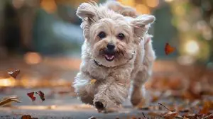 hyperactive dog sprinting through a park