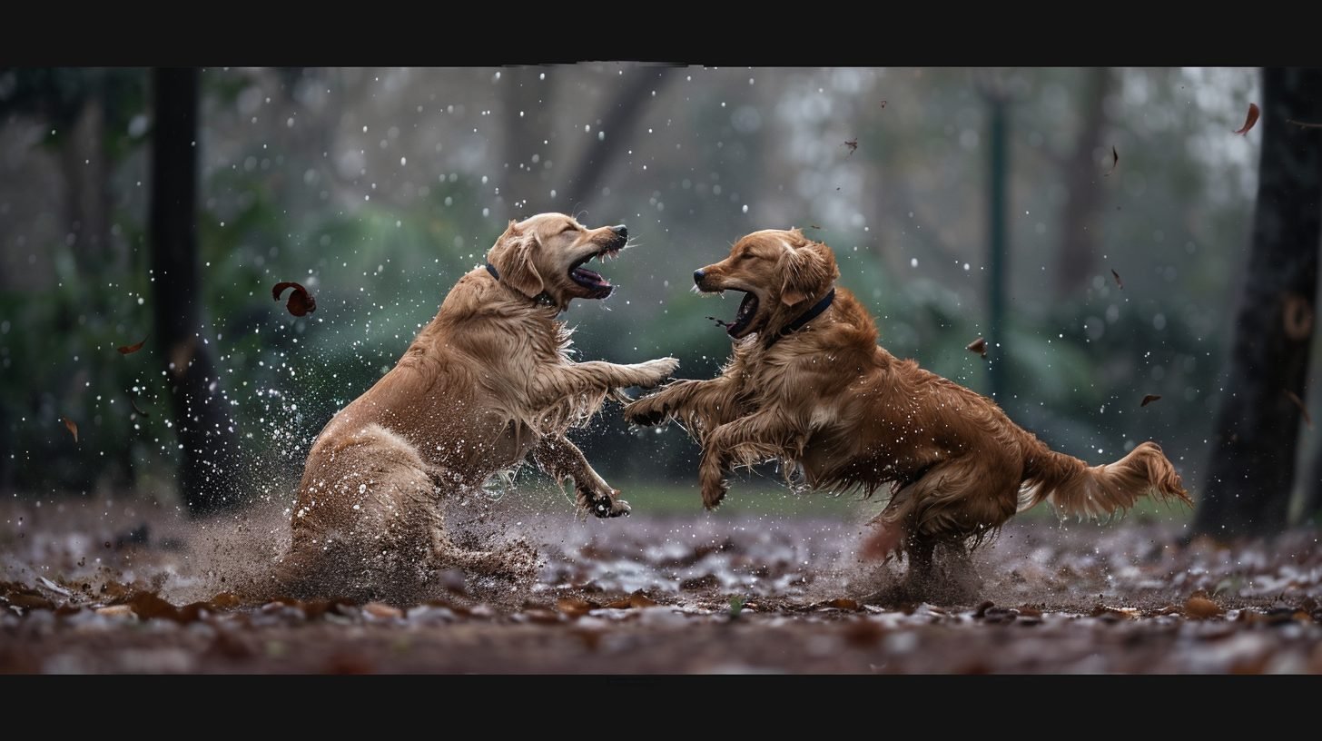 dogs fighting in a park