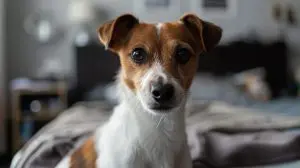 A dog is feeling and expressing fear in an appartment