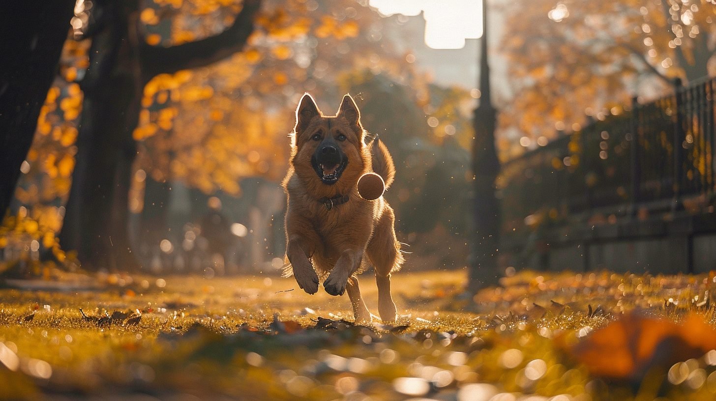 chien courant apres une balle lancé par son maître