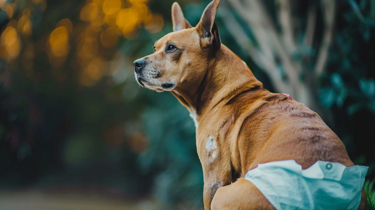 dog with diaper slipping off