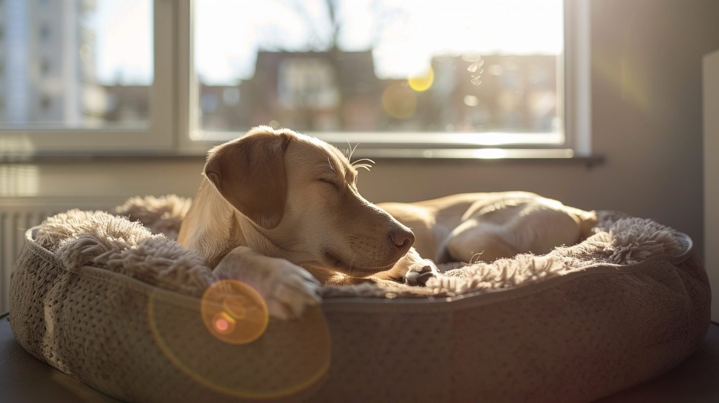 Chien au panier après avoir obéi à l'ordre d'aller au panier