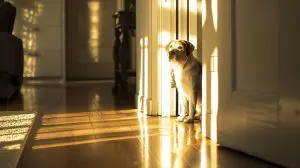 Un chien à qui une pièce de la maison a été interdite