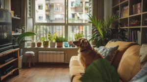 Un chien qui a été laissé seul dans un appartement