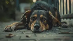 dog laying down in a clear state of apathy